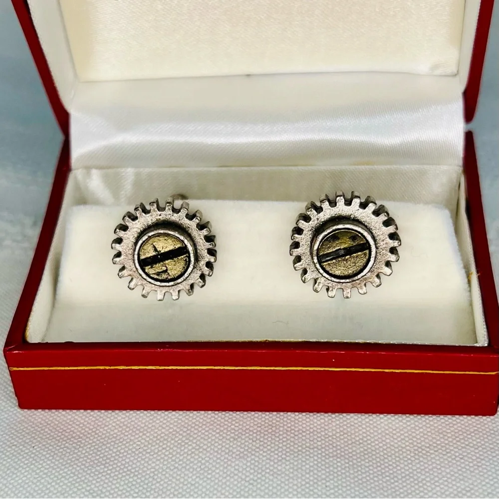 Cufflinks Bundle Nut & Bolt and Cogwheel &‎ Screw Boxed EUC